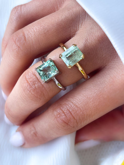 Natural Colombian Green Beryl Ring Solid 14k Gold