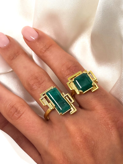 14k Gold Natural Emerald Ring – Modern Design