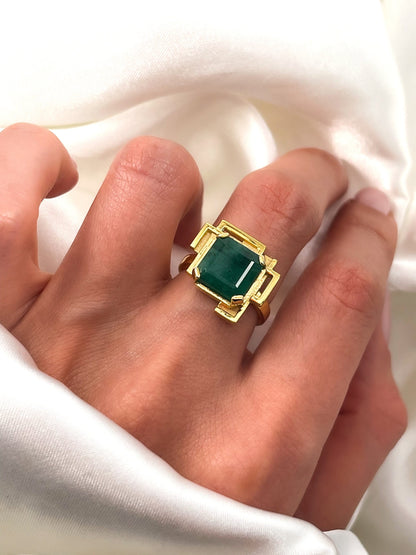 14k Gold Natural Emerald Ring – Modern Design