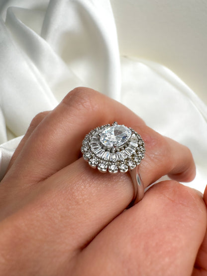 Sterling Silver Oval Cut Halo Ring, Size 7