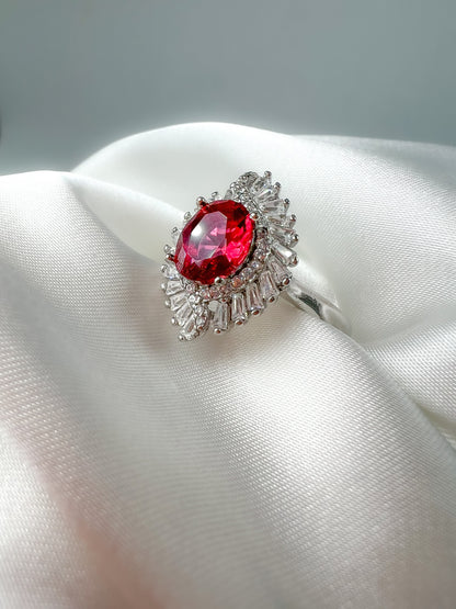 Ruby Statement Halo Sterling Silver Ring, Size 9