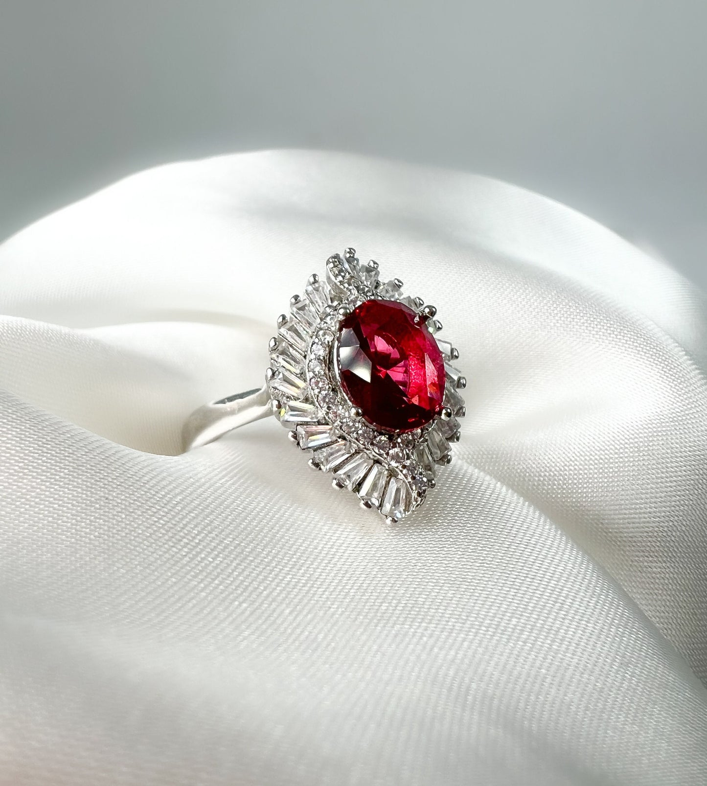 Ruby Statement Halo Sterling silver Ring, Size 9