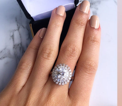 Sterling Silver Oval Cut Halo Ring, Size 7