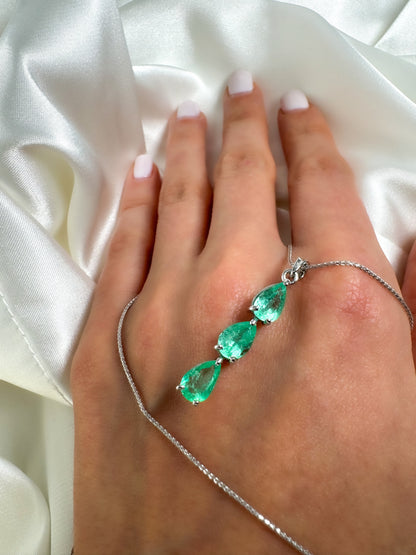 Natural Pear Shape Light Green Colombian Emerald Pendant in 14k Solid Gold, Drop Necklace