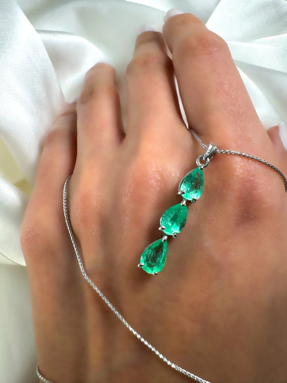 Natural Pear Shape Light Green Colombian Emerald Pendant in 14k Solid Gold, Drop Necklace