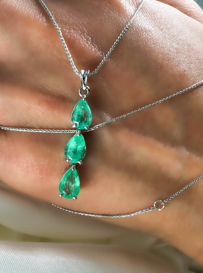 Natural Pear Shape Light Green Colombian Emerald Pendant in 14k Solid Gold, Drop Necklace
