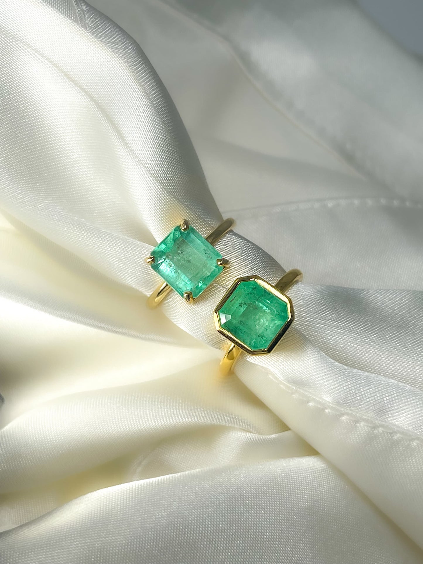 3Ct Natural Colombian Emerald-Cut Emerald Solitaire Ring in Solid Gold