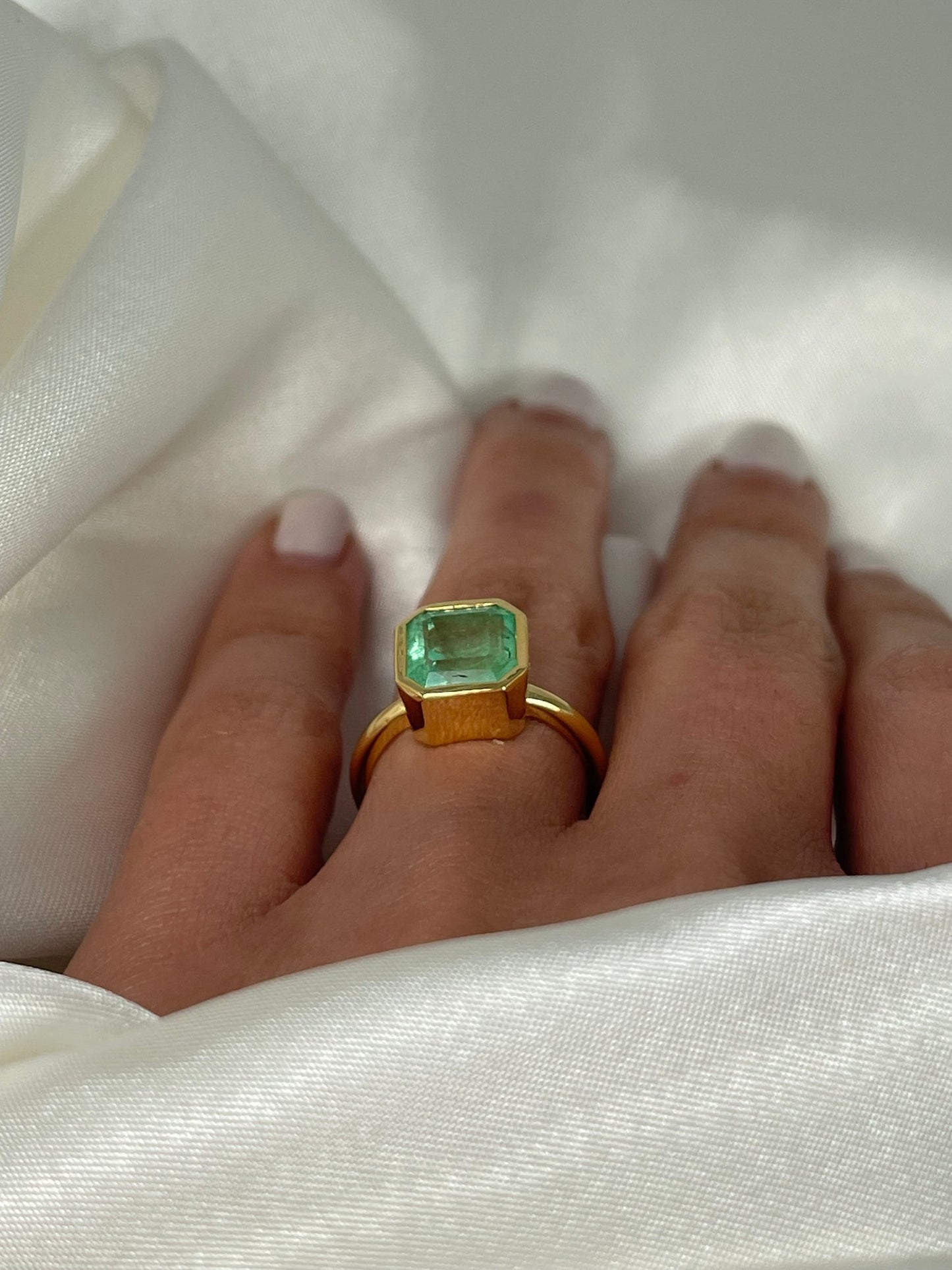 3Ct Natural Colombian Emerald-Cut Emerald Solitaire Ring in Solid Gold