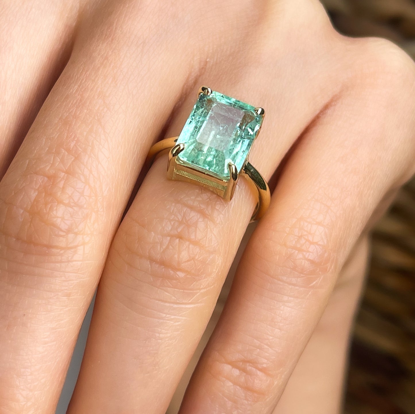 3Ct Natural Colombian Emerald Solitaire Ring in Solid Gold