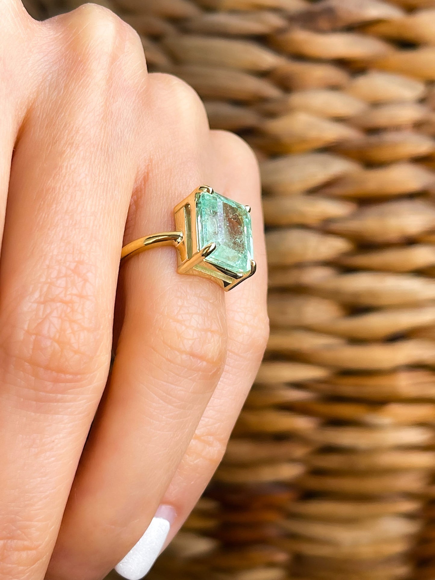 3Ct Natural Colombian Emerald Solitaire Ring in Solid Gold