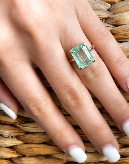 3Ct Natural Colombian Emerald Solitaire Ring in Solid 14k Gold