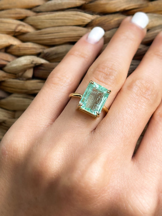 3Ct Natural Colombian Emerald Solitaire Ring in Solid Gold