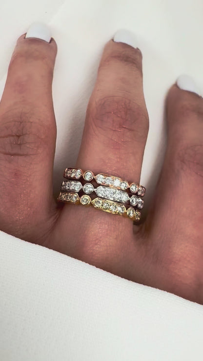 14k Gold Hexagon & Round Diamond Bezel Band | Natural Diamond Wedding Ring