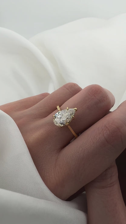 Pear Shape Lab Diamond Engagement Ring in 14K Solid Gold
