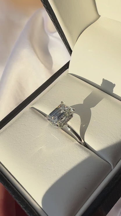 2Ct Emerald Cut Diamond Hidden Halo Engagement Ring in 14k Solid Gold