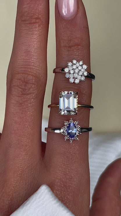 Floral Diamond Ring in Solid 14k White Gold, Cluster Engagement Ring