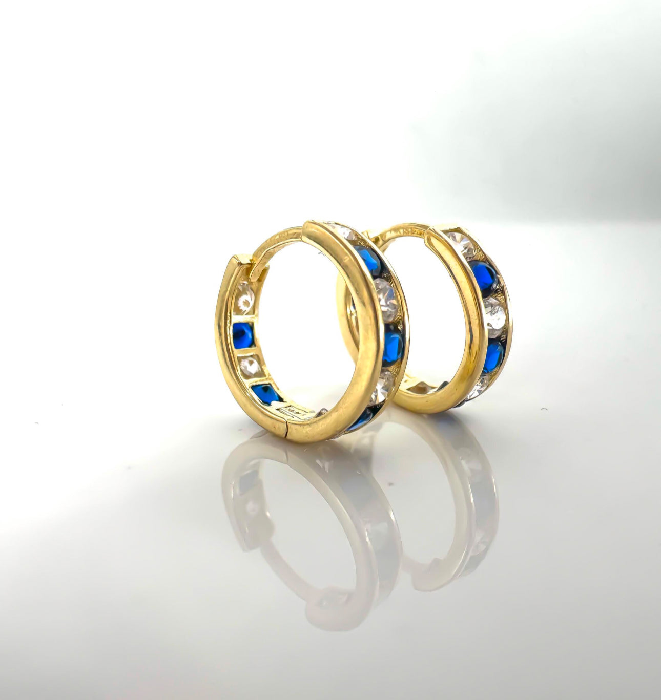 14k Solid Gold with Sapphire and Diamond Huggie Hoop Earring